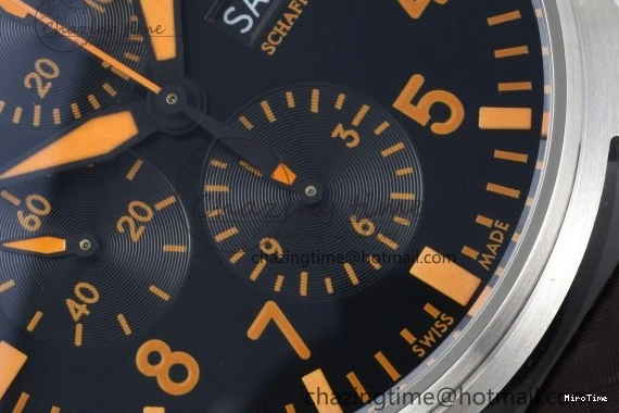 MIROTIME 0509 Pilot Chrono SS AZF 1:1 Best Edition Black Dial Orange Markers on Brown Leather Strap A EasyCare 7065